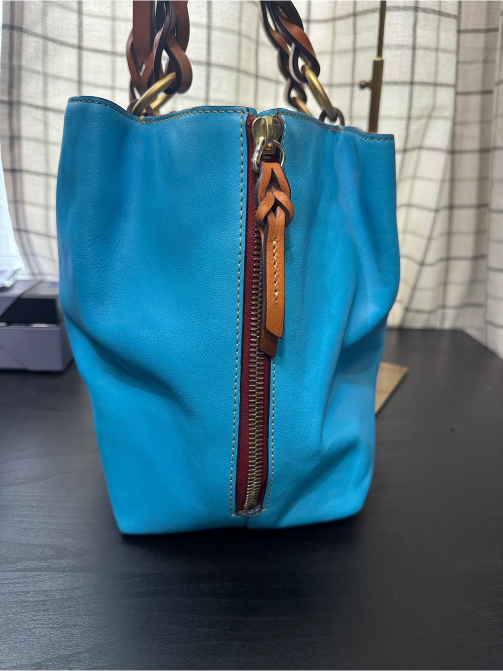 Dooney Florentine Leather Large Barlow Satchel Sky Blue - Picture 3 of 10